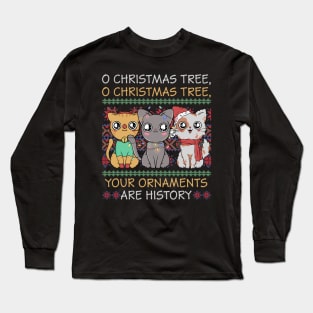 Vintage Cats Christmas Shirt Funny Ornaments Pajama Family Long Sleeve T-Shirt